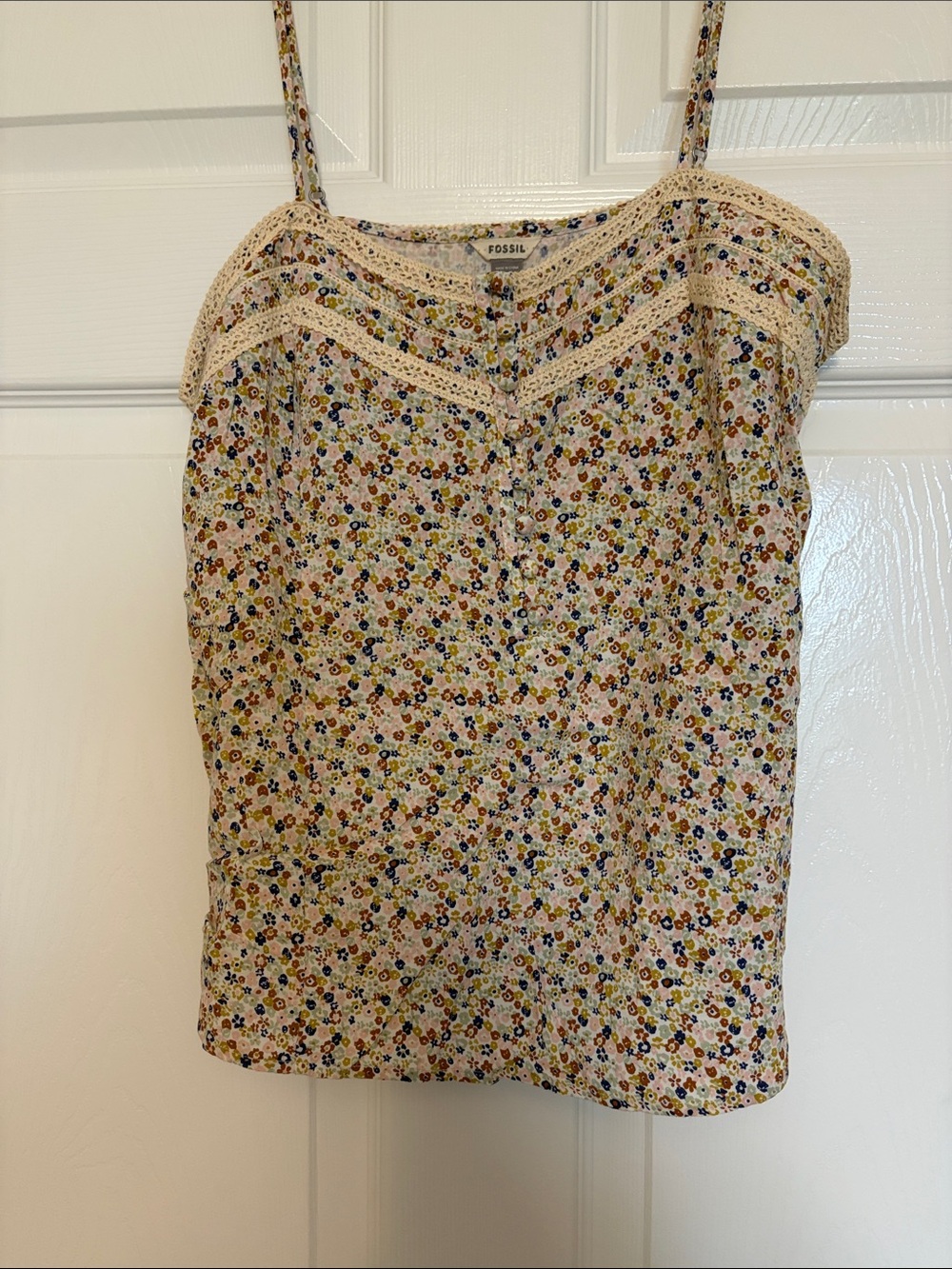 Fossil Cream Floral Crochet-Trim Cami with Multi-Color Flowers
